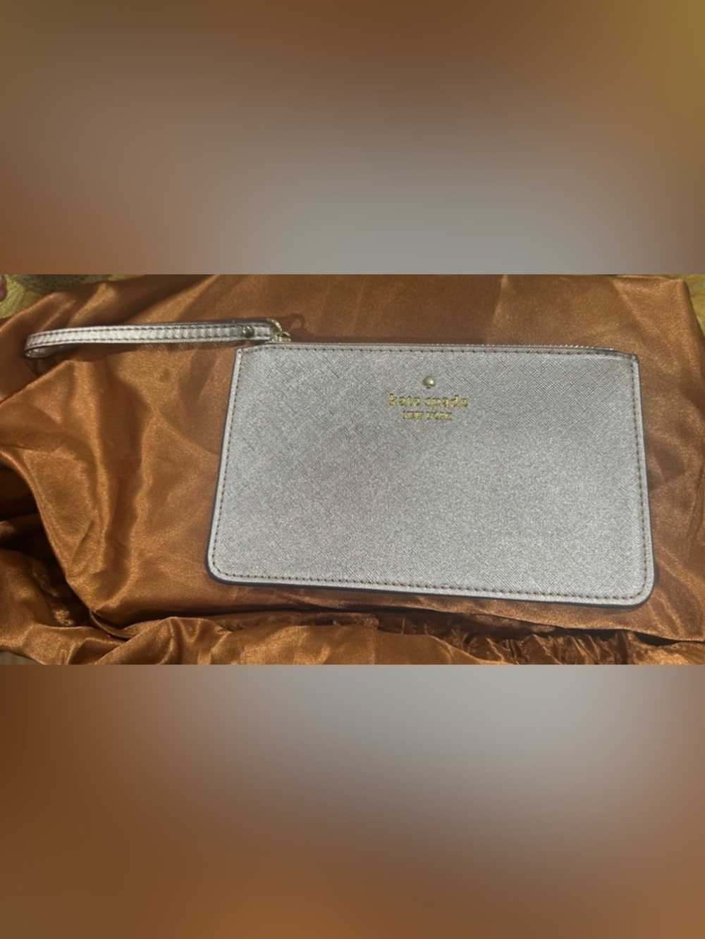 Kate Spade Wristlet Wallet in Metallic Pink/Taupe. NWOT